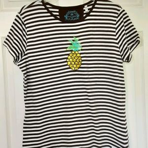 Vintage Oleg Cassini Sport Pineapple Embroidered Sequined Short Sleeve Top.